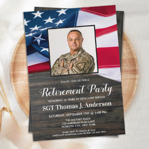 Invitación Personalizado De Jubilación Militar Foto Bandera E