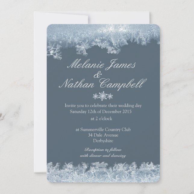 Invitación Personalizado de la boda de invierno azul con esca (Anverso)
