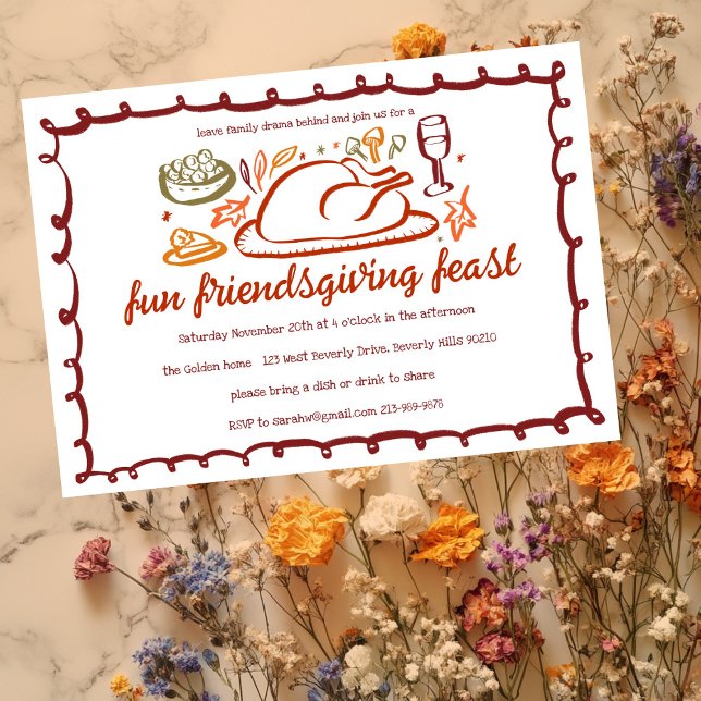 Invitación Personalizado de la cena de Thimsical Thankending  (Whimsical Thanksgiving Friendsgiving Dinner Custom Invitation
)