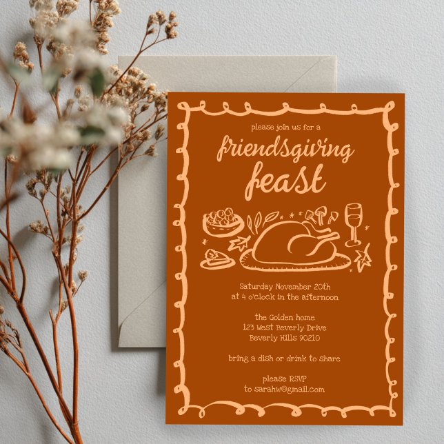 Invitación Personalizado de la cena de Thimsical Thankending  (Whimsical Thanksgiving Friendsgiving Dinner Custom Party Invitation
)