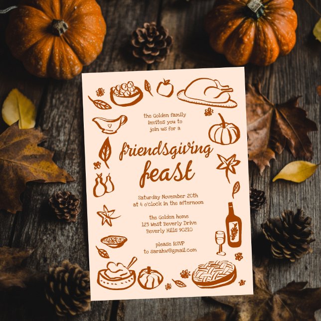 Invitación Personalizado de la cena de Thimsical Thankending  (Whimsical Thanksgiving Friendsgiving Dinner Custom Invitation
)