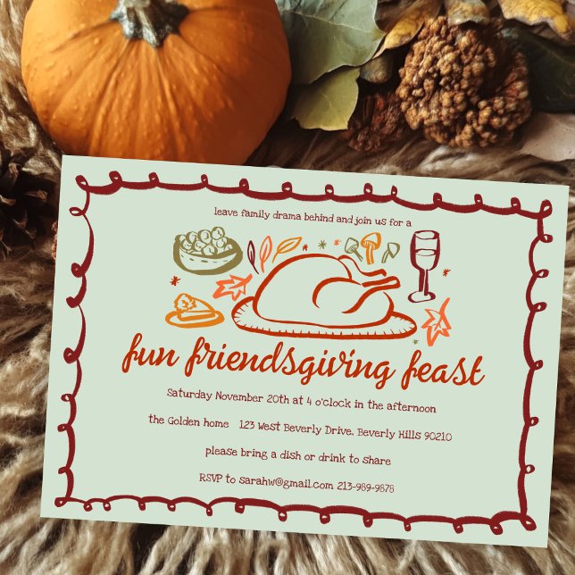 Invitación Personalizado de la cena de Thimsical Thankending  (Whimsical Thanksgiving Friendsgiving Dinner Custom Invitation
)