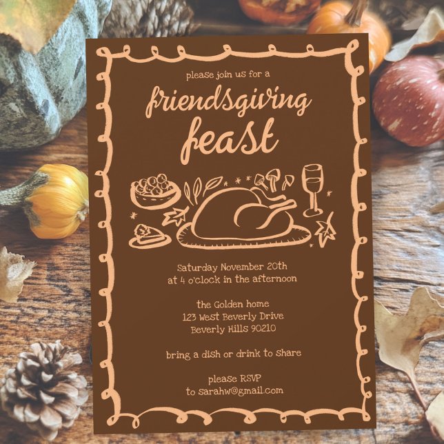 Invitación Personalizado de la cena de Thimsical Thankending  (Whimsical Thanksgiving Friendsgiving Dinner Custom Invitation
)