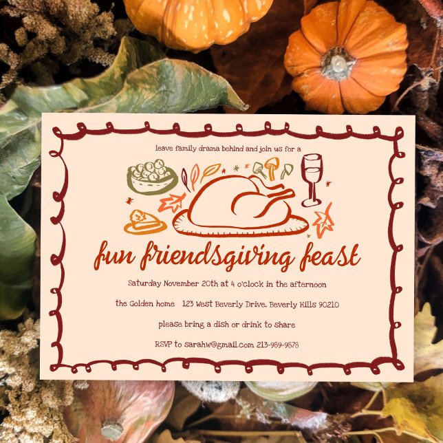 Invitación Personalizado de la cena de Thimsical Thankending  (Whimsical Thanksgiving Friendsgiving Dinner Custom Invitation
)