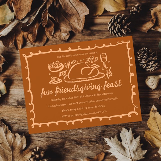 Invitación Personalizado de la cena de Thimsical Thankending  (Whimsical Thanksgiving Friendsgiving Dinner Custom Invitation
)
