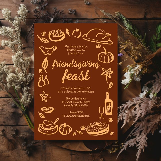 Invitación Personalizado de la cena de Thimsical Thankending  (Whimsical Thanksgiving Friendsgiving Dinner Custom Invitation
)