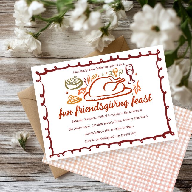 Invitación Personalizado de la cena de Thimsical Thankending  (Whimsical Thanksgiving Friendsgiving Dinner Custom Autumn Fall Party Invitation
)