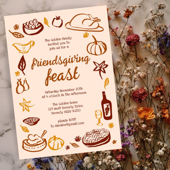 Invitación Personalizado de la cena de Thimsical Thankending  (Whimsical Thanksgiving Friendsgiving Dinner Custom Invitation
)