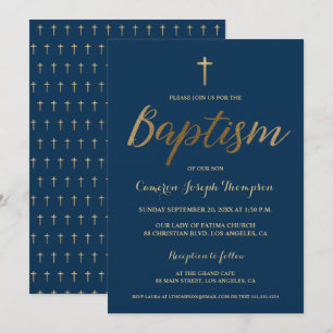 Invitación Personalizado de la cruz de oro azul de la marina 