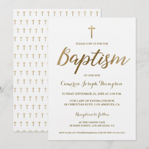 Invitación Personalizado de la Cruz de Oro Blanco Bebé Bautis