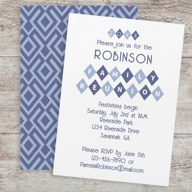 Invitación Personalizado de la familia Reunión Fiesta Celebra (Family Reunion Custom Party Celebration Fun Blue Invitation)