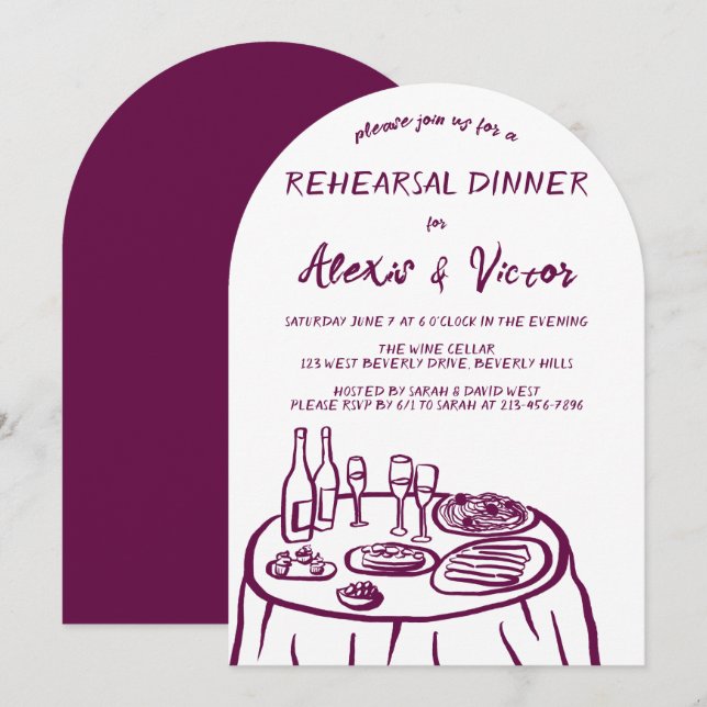 Invitación Personalizado de la mesa de comedor con dibujos de (Anverso / Reverso)