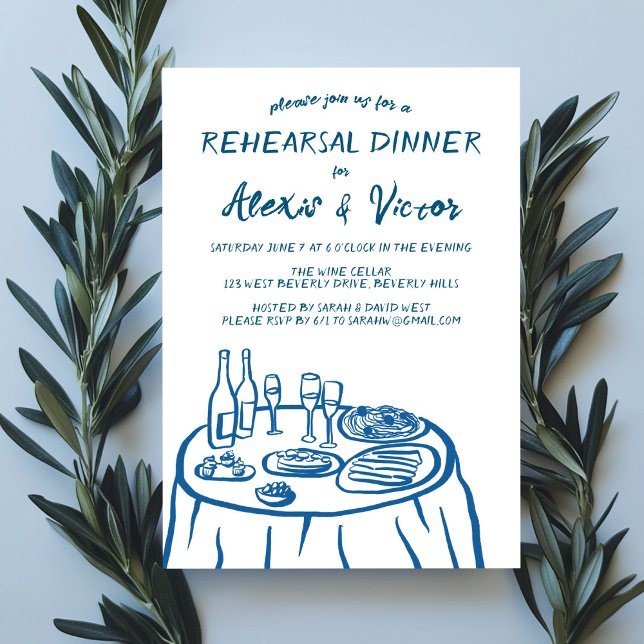 Invitación Personalizado de la mesa de comedor con dibujos de (Whimsical Hand Drawn Rehearsal Dinner Table Custom Invitation
)