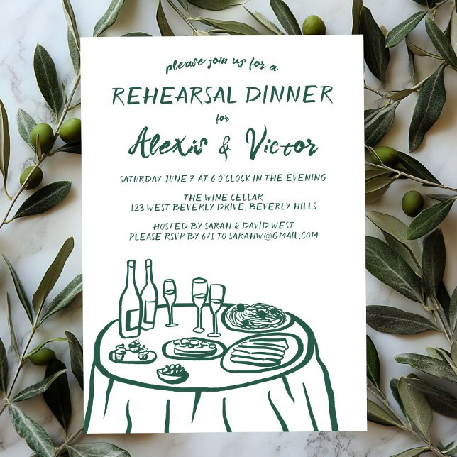 Invitación Personalizado de la mesa de comedor con dibujos de (Whimsical Hand Drawn Rehearsal Dinner Table Custom Invitation
)