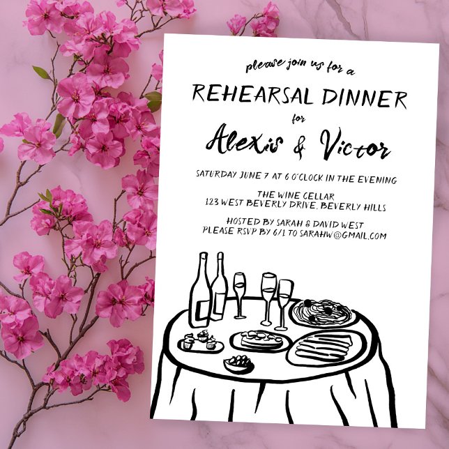 Invitación Personalizado de la mesa de comedor con dibujos de (Whimsical Hand Drawn Rehearsal Dinner Table Custom Invitation
)