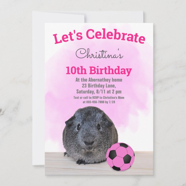 Invitación Personalizado de la pelota de fútbol rosada de cer (Anverso)
