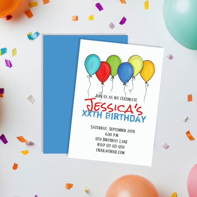 Invitación Personalizado de los globos acuáticos de la fiesta (Colorful birthday balloons custom invitations. )
