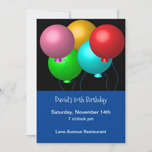 Invitación Personalizado de los Globos de Cumpleaños 50 cumpl (Anverso)