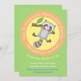 Invitación Personalizado de mapache lindo 1 año