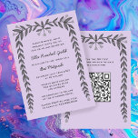 Invitación Personalizado de marco floral Código QR BarBat Mit<br><div class="desc">¡Tarjeta perfecta para anunciar una mitzvah de murciélago, el bar mitzvah u otra celebración judía! ¡Dibujo artístico a mano para ti en la parte delantera y trasera! ¡TODO PERSONALIZABLE! Haga clic en "Personalizar" para editar el texto y agregar su vínculo al código QR. Haga clic en "editar usando la herramienta...</div>