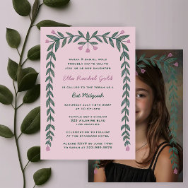 Invitación Personalizado de marco floral Foto Bat Mitzvah Chi