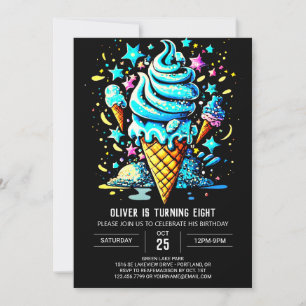Invitación Personalizado de Moda Azul Niño Crema de Hielo Cum