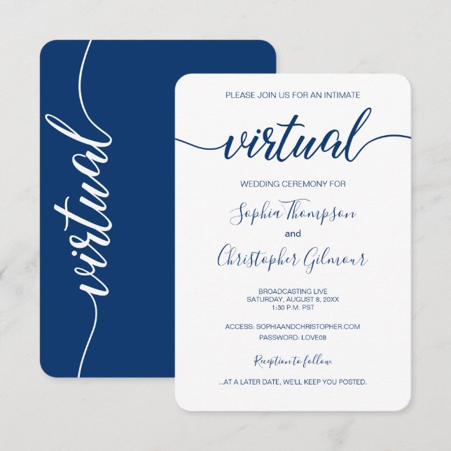 Invitación Personalizado de Moda azul real Boda VIRTUAL (Anverso / Reverso)
