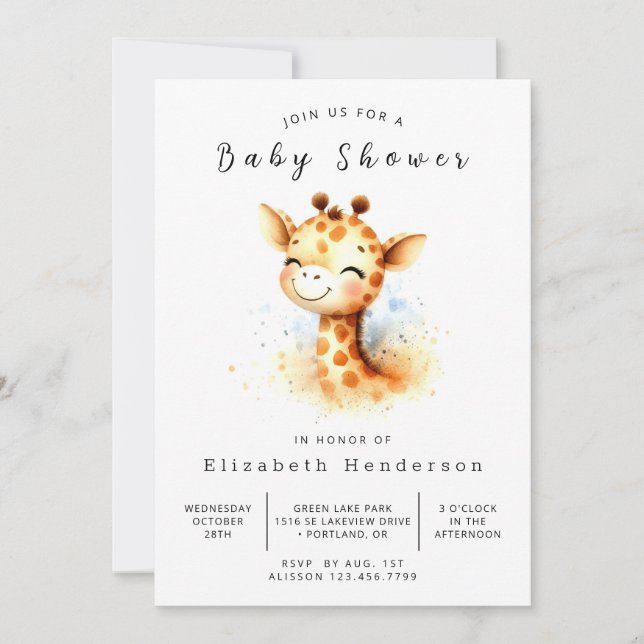 Invitación Personalizado de moda Giraffe Baby Shower (Anverso)