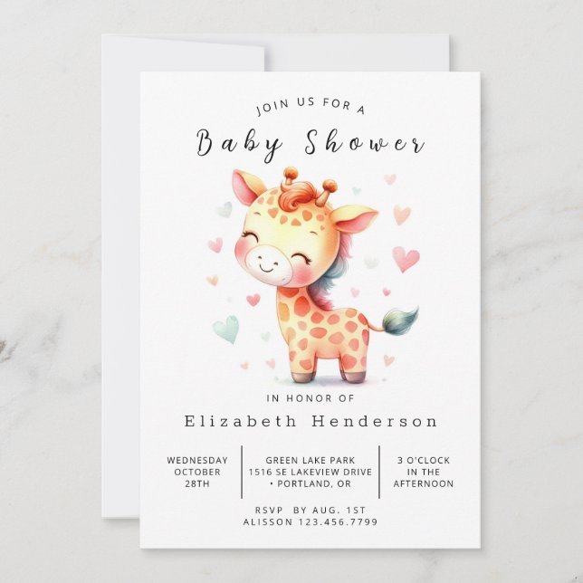 Invitación Personalizado de moda Giraffe Baby Shower (Anverso)