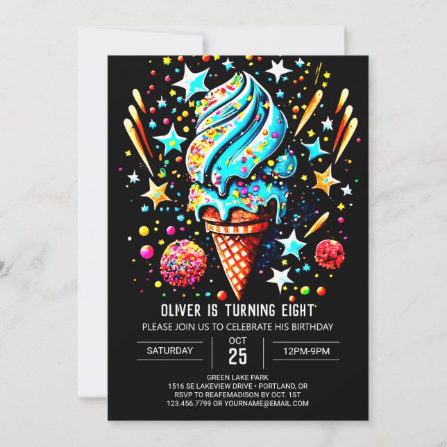 Invitación Personalizado de moda Hielo Crema Niño Crema Hielo (Anverso)