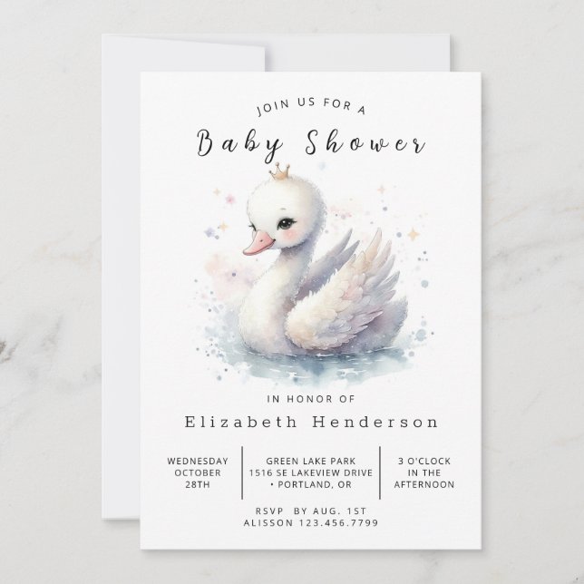 Invitación Personalizado de moda Swan Baby Shower (Anverso)