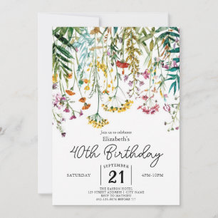 Invitación Personalizado de moda Wildflowers 40 cumpleaños
