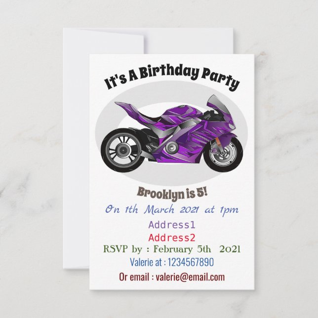 Invitación Personalizado de motocicleta Purple (Anverso)