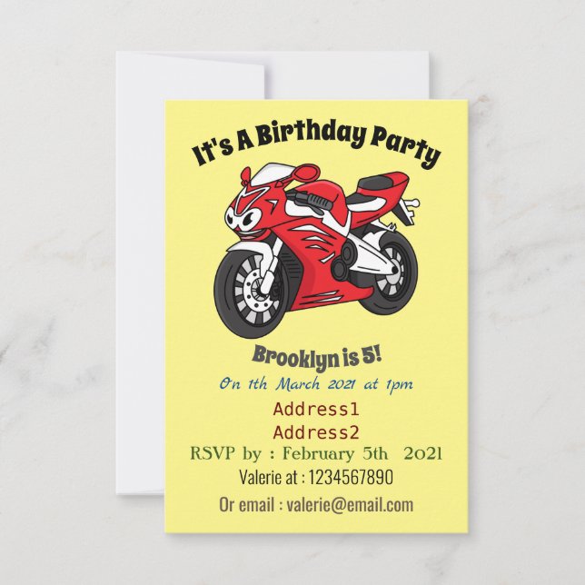 Invitación Personalizado de motocicleta roja (Anverso)