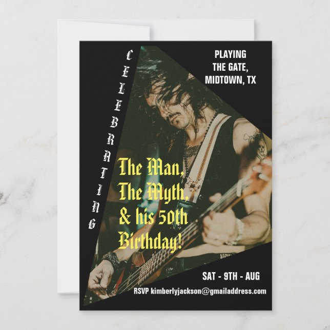 Invitación Personalizado de música rock foto 50 cumpleaños (Anverso)