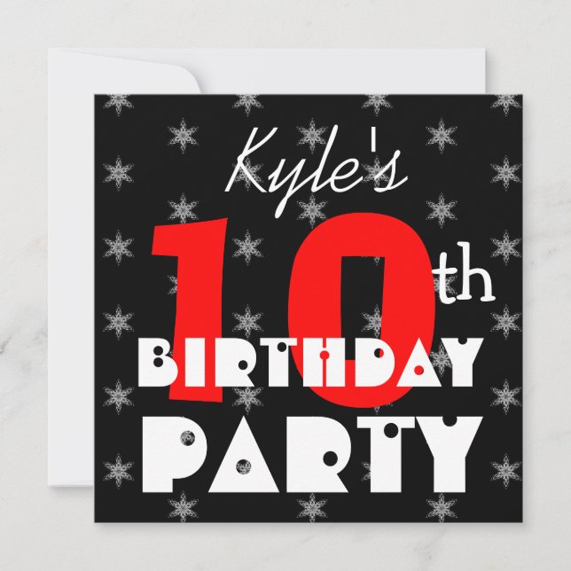 Invitación Personalizado de niños modernos con 10 años rojo y (Anverso)