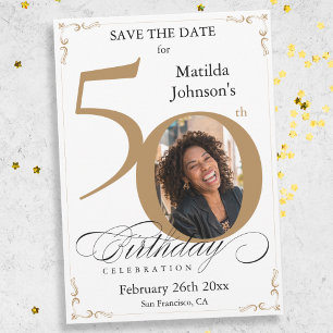 Invitación Personalizado de oro 50 cumpleaños Guardar la tarj