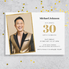 Invitación Personalizado de oro Foto moderna Simple 30 cumple
