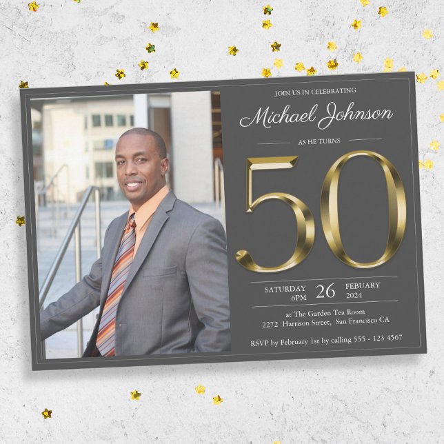 Invitación Personalizado de Oro Gris Oscuro y elegante foto 5 (Mockup View)