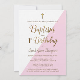Invitación Personalizado de oro rosa bautismo virtual primer 