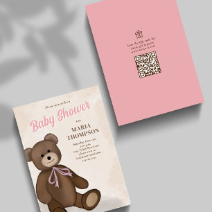 Invitación Personalizado de osito de peluche rosado Baby Show