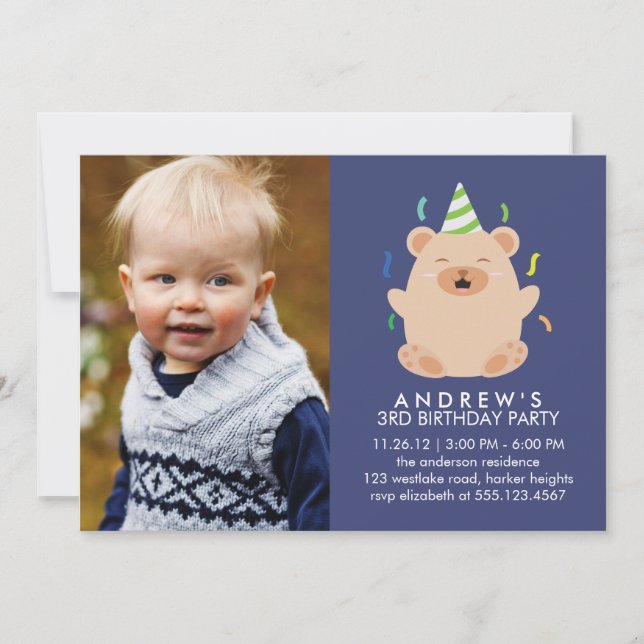 Invitación Personalizado de Oso Cute Foto Fiesta de cumpleaño (Anverso)