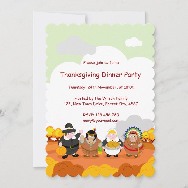 Invitación Personalizado de Padres Peregrinos e Indios Americ (Anverso)