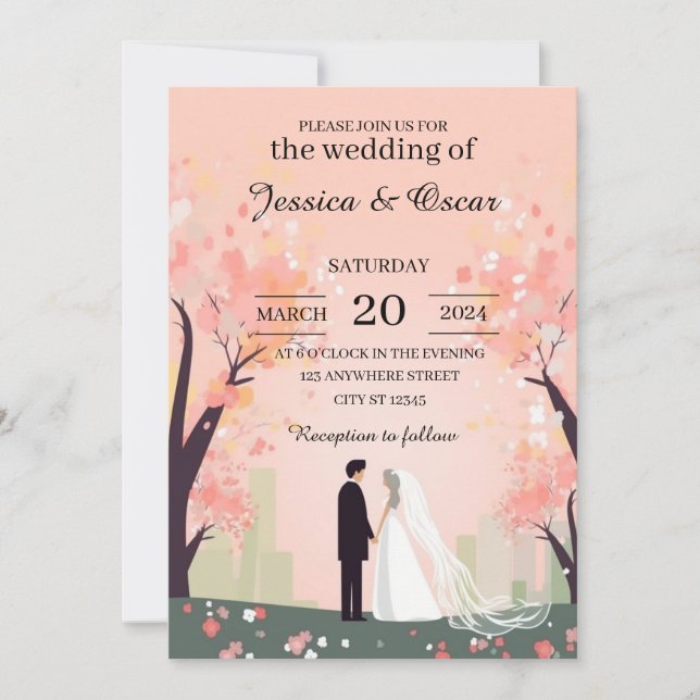 Invitación Personalizado de pareja mínima con Boda de flores (Anverso)