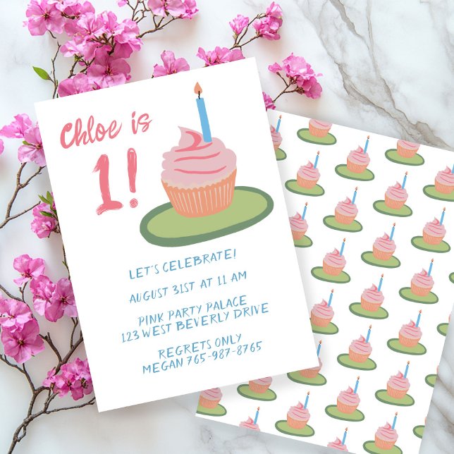 Invitación Personalizado de pastelitos de Fiesta de cumpleaño (Whimsical BABY 1st Birthday Party Cupcake Custom Invitation
)