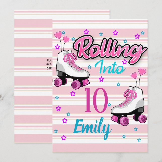 Invitación Personalizado de patinaje sobre patinaje sobre pat (Anverso / Reverso)