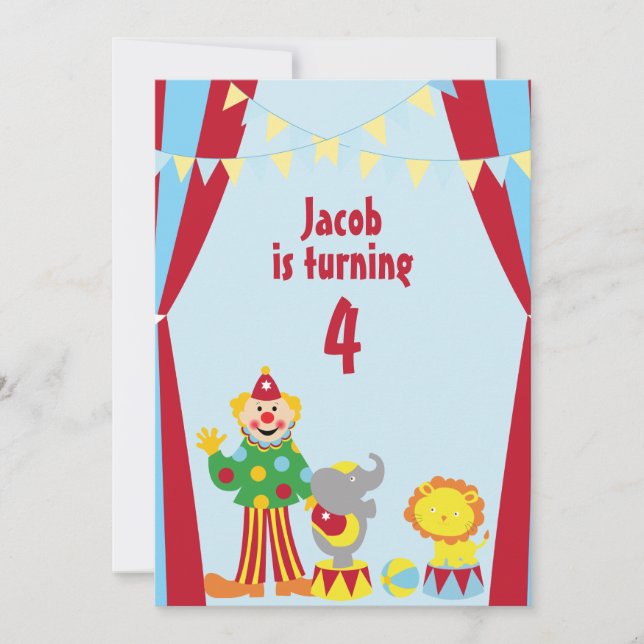Invitación Personalizado de payasos y animales invitados a la (Anverso)