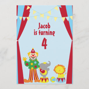 Invitación Personalizado de payasos y animales invitados a la