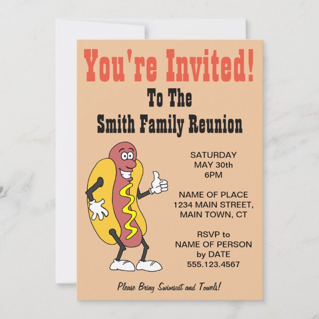 Invitación Personalizado de Perro Caliente de Reunión Familia (Anverso)