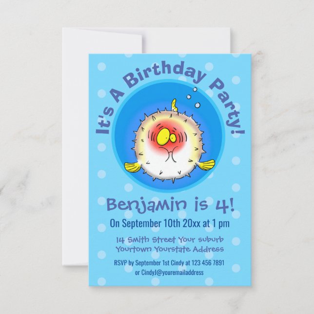 Invitación Personalizado de pescado porcupy de marisco de pur (Anverso)